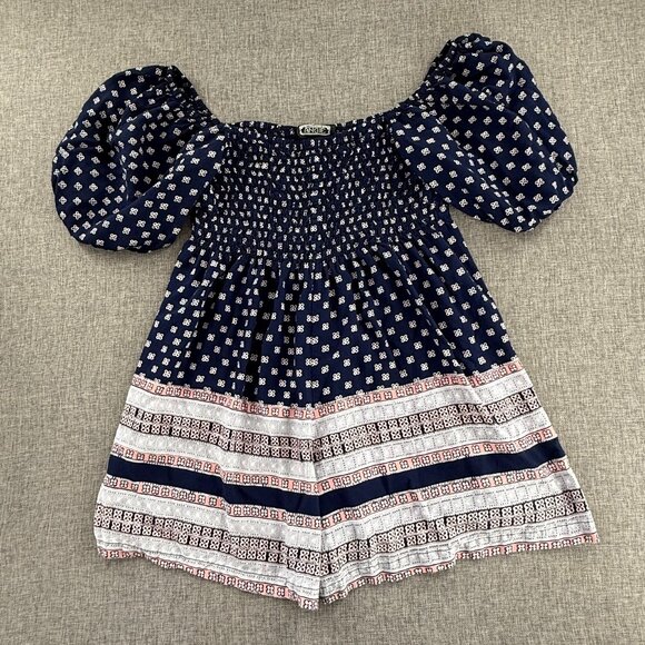 Angie Romper Short Puffy Sleeves Off‎ the Shoulder Rayon Navy Blue Stretch Large - Picture 1 of 11